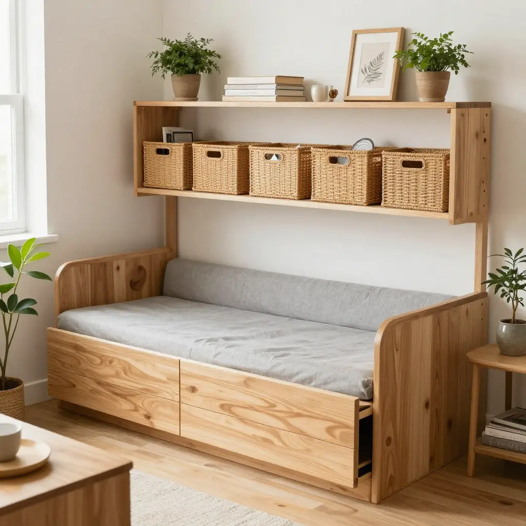 Beautifully organized living space with storage solutions